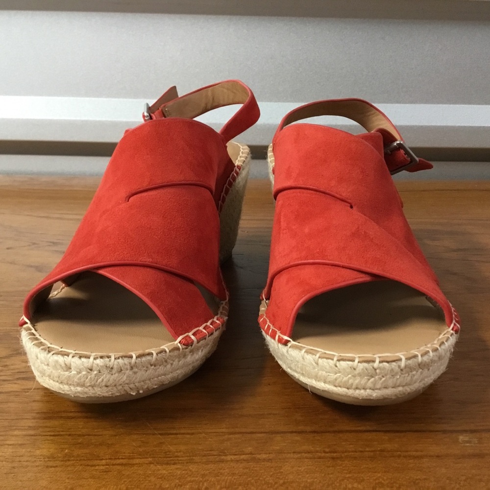 Gentle Souls Women Claudia Red Leather Wedge Espadrilles Sandal Size 9.5